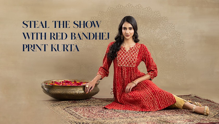 Steal The Show with Red Bandhej print Kurta